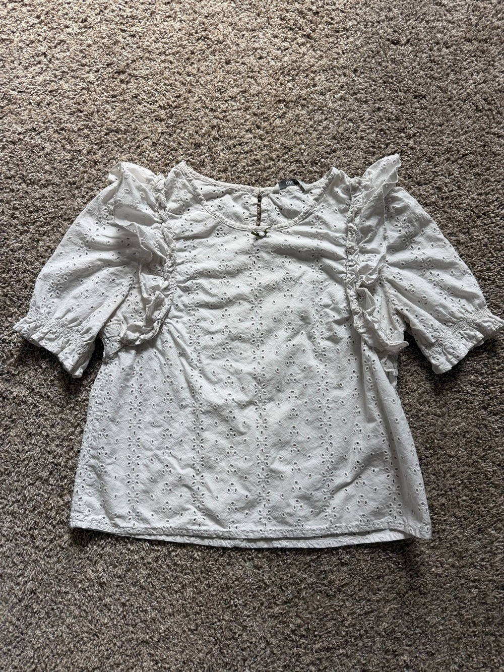 White Eyelet Ruffle Sleeve Top - Picture 2 of 6